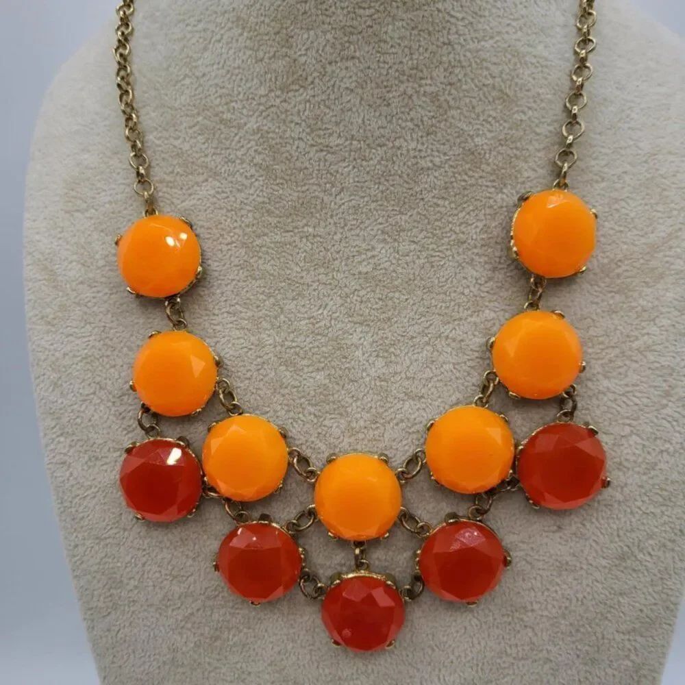 J Crew Orange Red Bib Statement Necklace